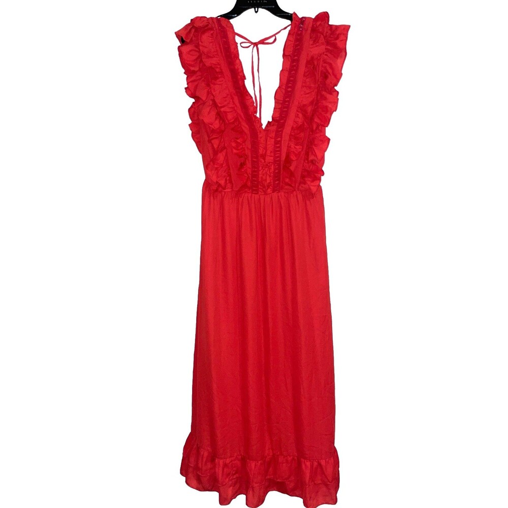 Chic Ruffled Red Maxi Dress - Picture 1 of 10